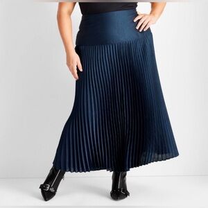 Women's Drop Waist Pleated Ankle Skirt - Future Collective Navy Blue 3X